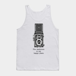 Vintage 1950s Twin Lens Camera Side View - Darkroom Black Text Tank Top